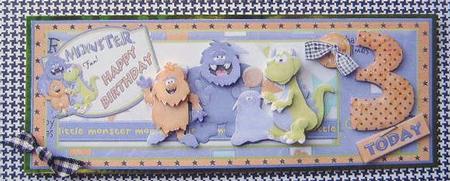 Monster 3 Today Happy Birthday Dl Card Front with Decoupage by Davina Rundle