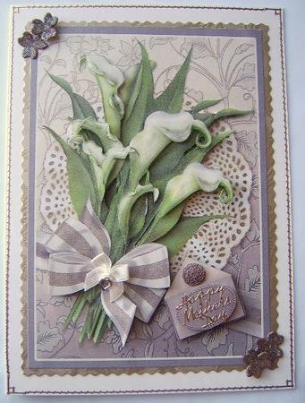 Calla Lilies Bouquet on a Broiderie Anglaise Mat Sympathy by Davina Rundle