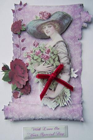 Lady with Red Roses on a Scroll by Davina Rundle