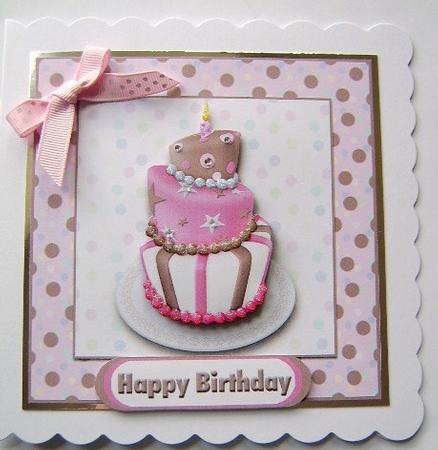 Pink Birthday Cake Ages 1-10 Square Card Front by Davina Rundle