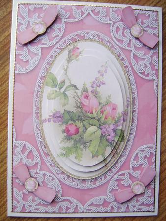 Rose Bouquet A5 Lace Oval Card Front Step by Step by Davina Rundle