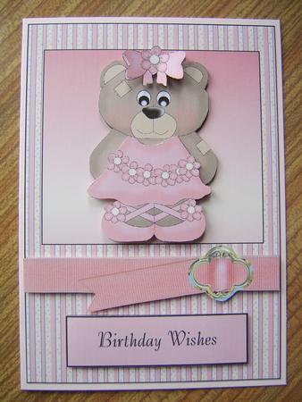 Pink Ballerina Bear Card Front by Davina Rundle