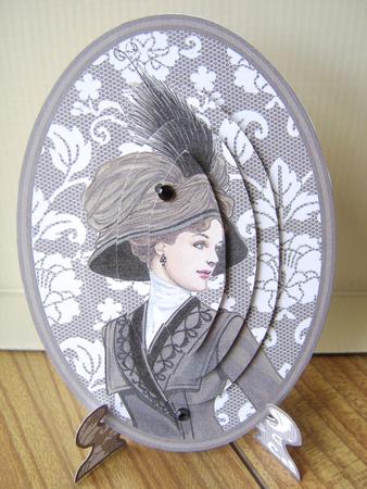 Vintage Beauty Cameo , Wearing a Gorgeous Brown Coat and Feather Hat Plate Card Kit by Davina Rundle
