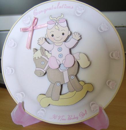 New Baby Girl Plate Card & Stand Step by Step 2 by Davina Rundle