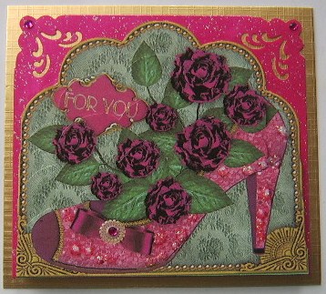 Pink Glitter Rose Shoe Ornate Scalloped Bottom Stacker by Davina Rundle