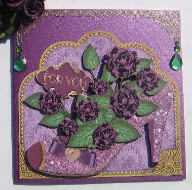 Purple Glitter Rose Shoe Step by Step Decoupage Sheet by Davina Rundle