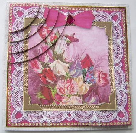 Lace Pink Sweet Peas 6in Duo Corner Stacker Card Front by Davina Rundle