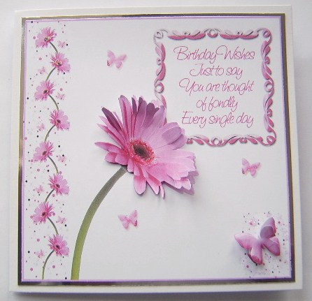 Pink Gerbera & Butterfly Wishes 8x8 Inch Topper Birthday by Davina Rundle