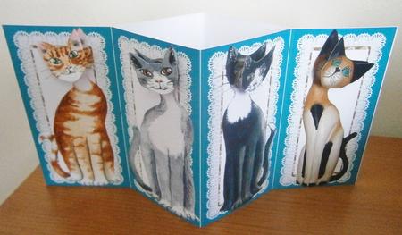 Oriental Cats with Nodding Heads Sea Green Diamond Fold Card by Davina Rundle