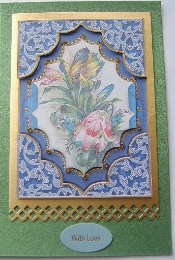 Blue Tulips Ornate Diamond 7x5in Decoupage Step-by-step by Davina Rundle