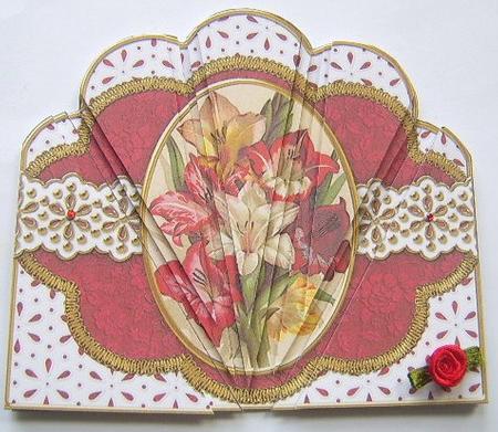 Colourful Lillies Embroidery Anglaise Scallop Deco Stacker by Davina Rundle