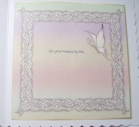 Butterflies and Lace Square Card Front in Rainbow by Davina Rundle
