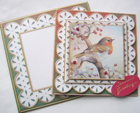 Robin 1 Em Anglaise Scallop Square 3D Card Kit by Davina Rundle