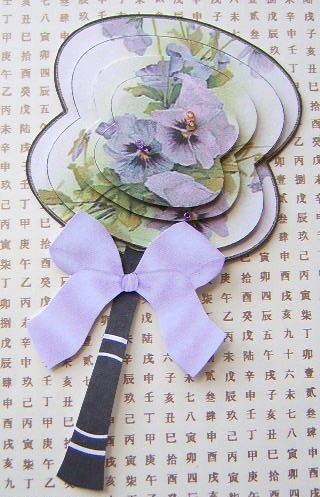 Purple Pansies Oriental Hand Fan 3D Toppers by Davina Rundle