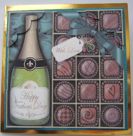 8 x 8 Fathers Day Champers N Chocs Scalloped Corner Topper by Davina Rundle