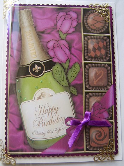 A4 Birthday Champers Chocs N Roses Card Topper by Davina Rundle