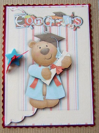 Graduation Bear Scalloped Edge Envelope Card by Davina Rundle