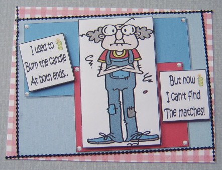 Gus Burns the Candle at Both Ends. Quick Card by Davina Rundle
