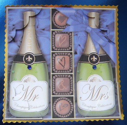 8 x 8 Mr & Mrs Champers N Chocs Scalloped Corner Topper by Davina Rundle