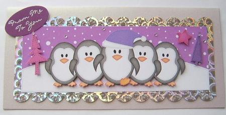 Large Dl Penguins on Parade Quick Card with 3D Decoupage by Davina Rundle