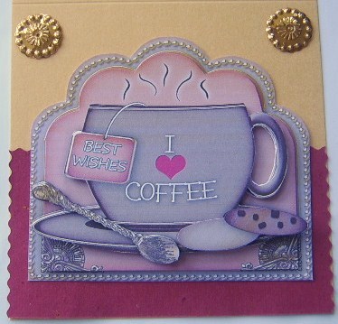 I Love Coffee Best Wishes Brown Cup 3D Decoupage Sheet by Davina Rundle
