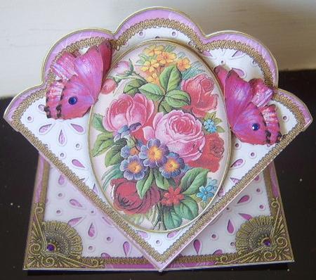 Pink Bouquet Butterfly Scallop Spring Decoupage Card by Davina Rundle