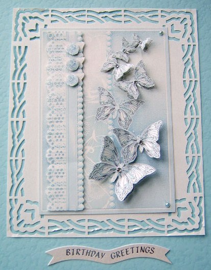 Blue Butterflies Pearls and Lace Decoupage by Davina Rundle