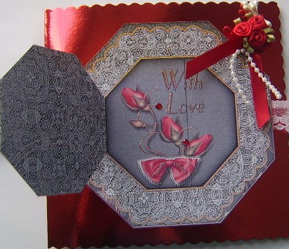 Black Red Rose with Love Octagon Locket Card Front by Davina Rundle