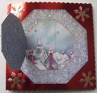 Christmas Rooftops Octagon Locket Card Front by Davina Rundle