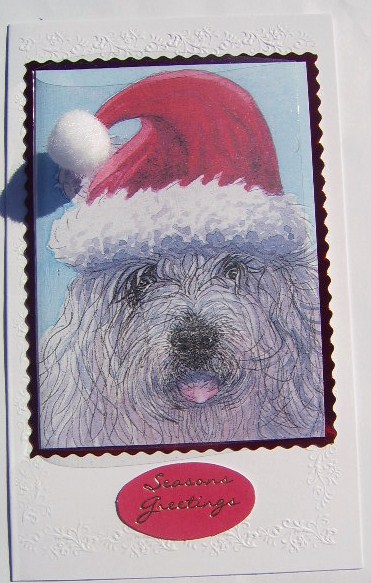 Old English Sheepdog in His Holiday Hat by Davina Rundle