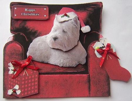 Christmas Westie in an Arm Chair by Davina Rundle