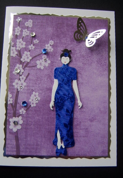 Vintage Oriental Lilac Blossom A4 Backing Paper by Davina Rundle