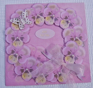 Pink Pansies 8in Decoupage 3D Ring Card Kit by Davina Rundle