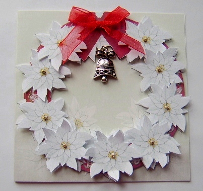 White Poinsettias 8in Decoupage 3D Ring Card Kit by Davina Rundle
