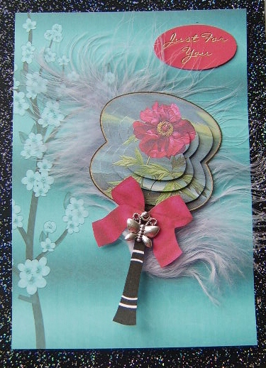Plum Peony Oriental Hand Fan 3D Topper by Davina Rundle
