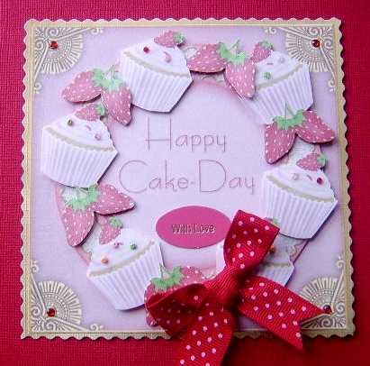Happy Cake Day Strawberry Cupcake Decoupage 3D Ring Sheet by Davina Rundle