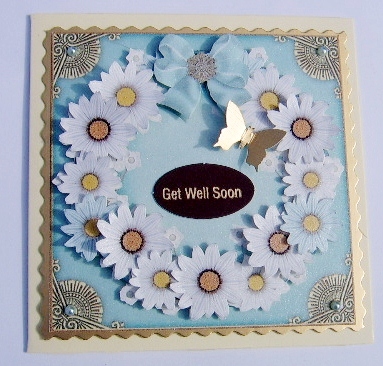 Aqua Daisies Plain Decoupage 3D Ring Sheet by Davina Rundle