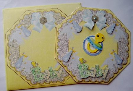 Baby Boy Lemon Lace Octagon Decoupage Card Kit by Davina Rundle
