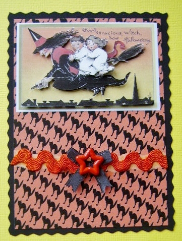 Vintage Halloween Witch Card Front by Davina Rundle