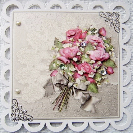 Pink Roses on an Ornate Fan 8in x 8in Decoupage by Davina Rundle
