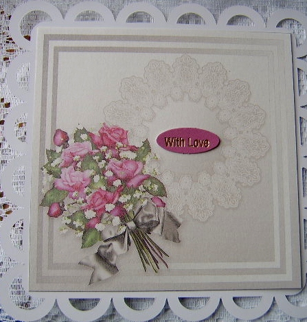 Pink Roses on an Ornate Fan - 8in x 8in Insert Plate by Davina Rundle