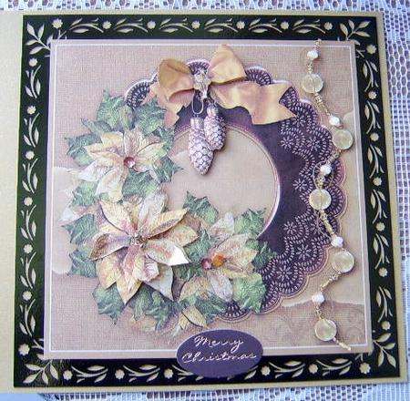Gold Poinsettias 8in x 8in Decoupage by Davina Rundle