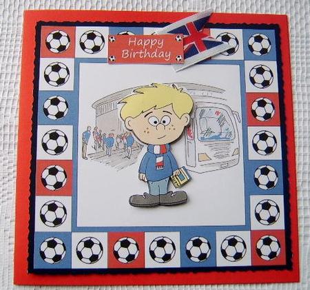 Little Football Fan (blue, Red & White) - 8in x 8in by Davina Rundle