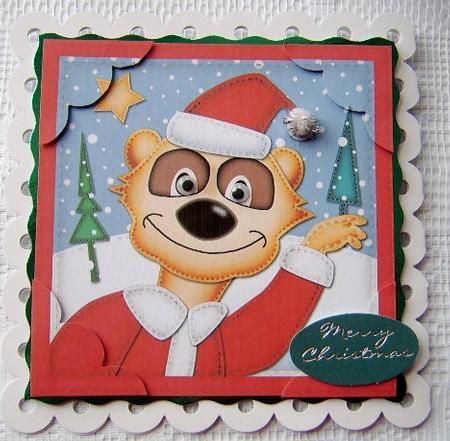 8 x 8 Xmas Eric Meerkat Scalloped Corner Topper by Davina Rundle