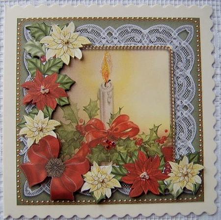Christmas Candle Red Poinsettia Decoupage Step by Step Sheet by Davina Rundle