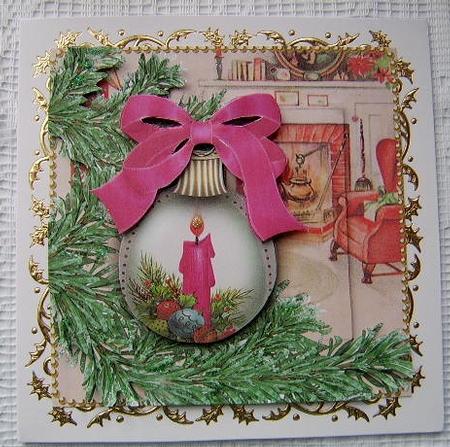 Pink Candle Fireplace Bauble Decoupage Step by Step Sheet by Davina Rundle