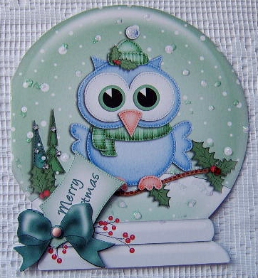 Xmas Little Hoot Snow Globe Shaped Card by Davina Rundle