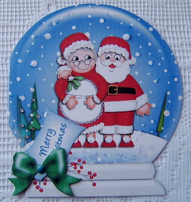 Xmas Mr N Mrs Claus Snow Globe Shaped Card by Davina Rundle