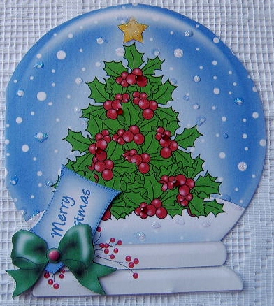 Xmas Holly Tree Snow Globe Shaped Card by Davina Rundle