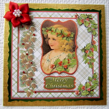 8x8 Vintage Girl Christmas Card Front by Davina Rundle